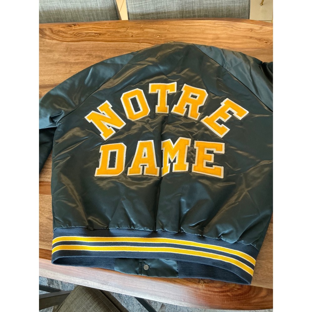 Vintage 80s Chalk Line Notre Dame Fighting Irish Satin Bomber Jacket USA Made L - Picture 6 of 12
